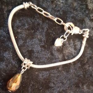 Silver and Brown Bracelet with Teardrop Crystal